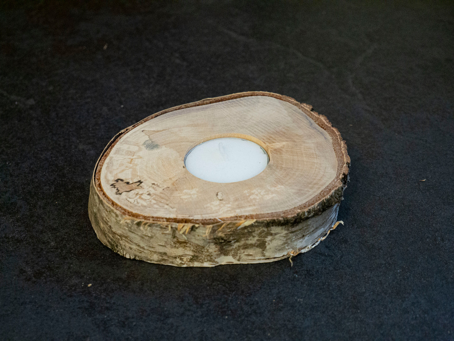 Set of 6 wooden birch tea lights 10-12 cm