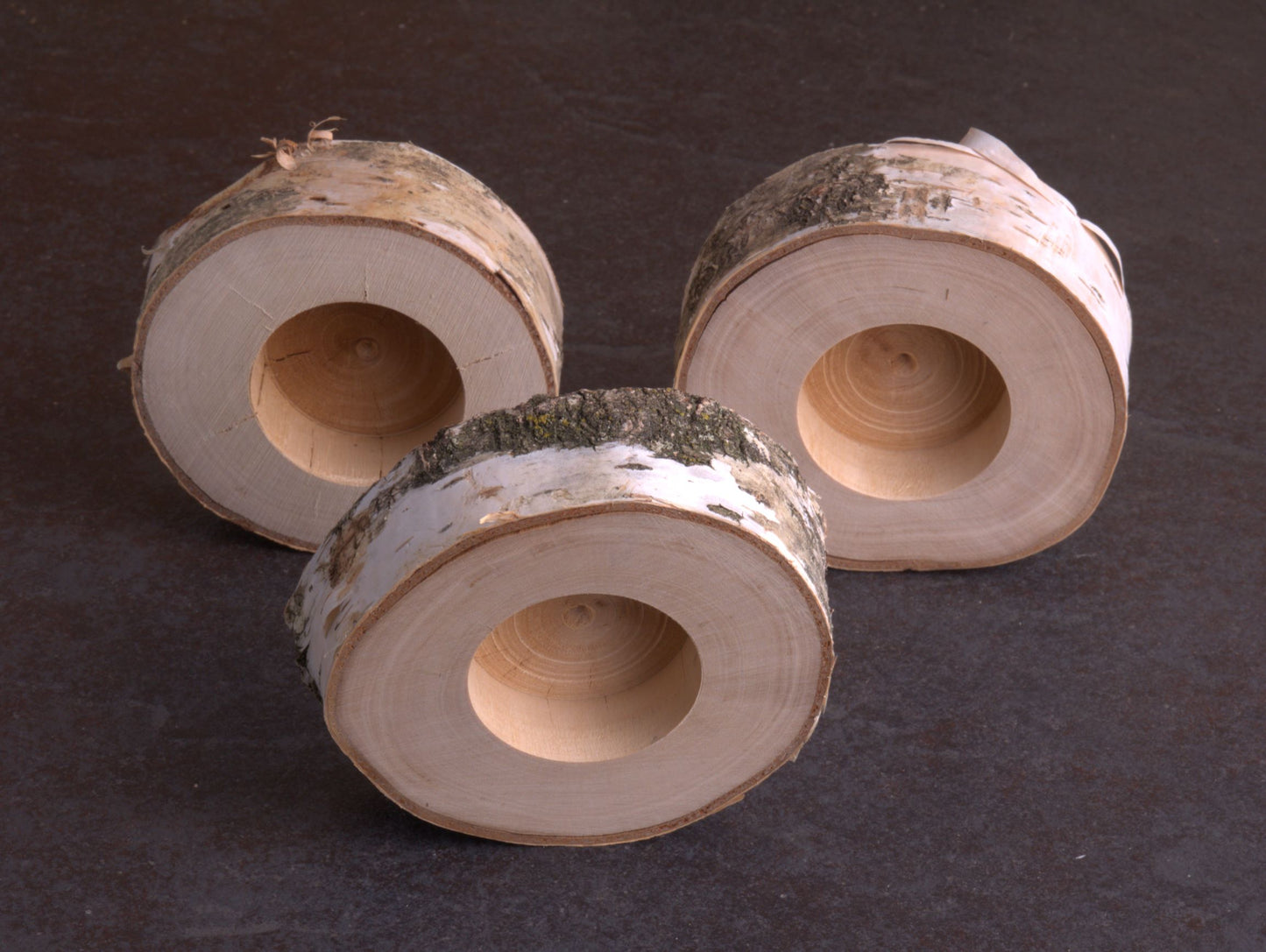 Set van 6 houten theelichtjes berk 6-8 cm