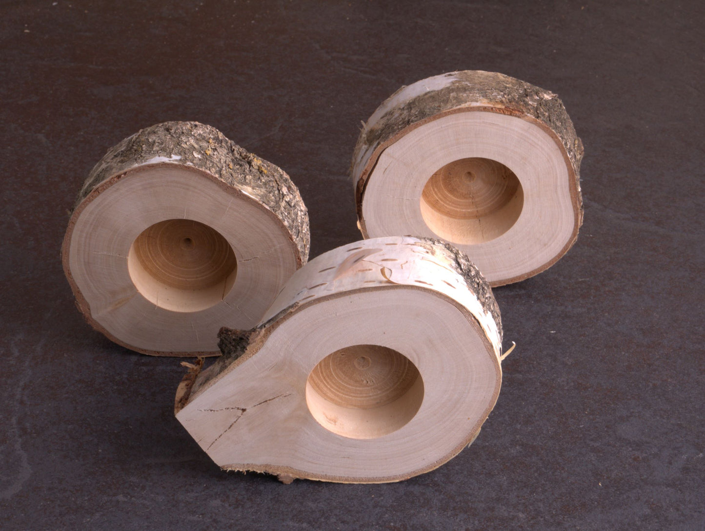 Set van 6 houten theelichtjes berk 8-10 cm