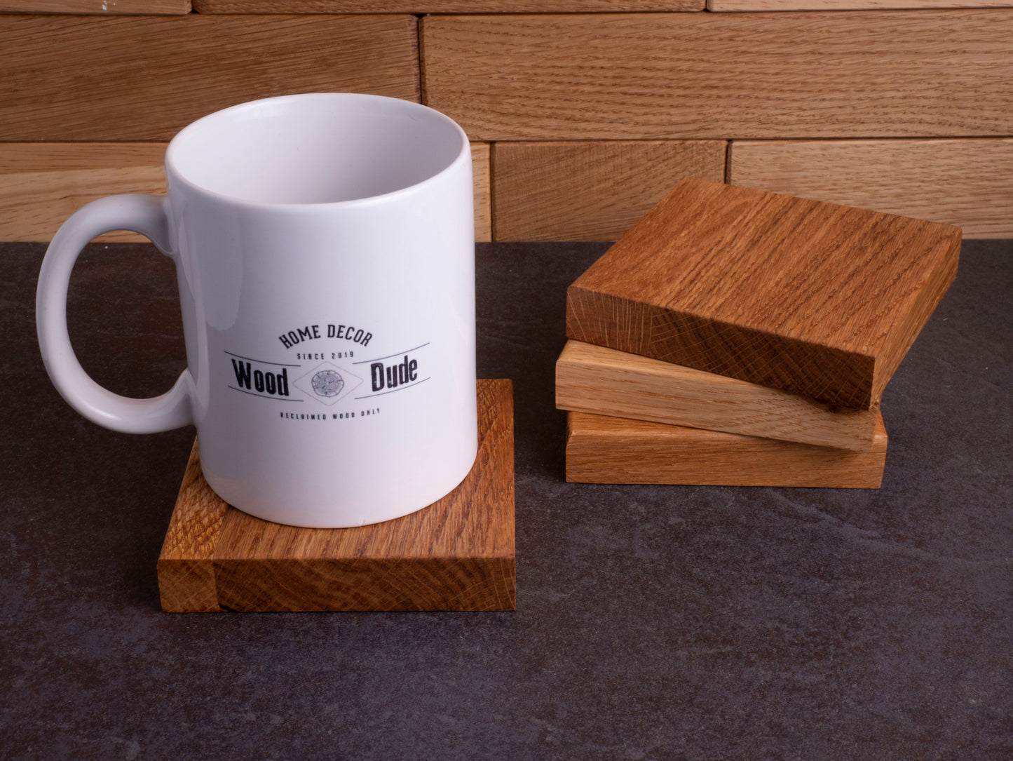 Set van 4 extra dikke eiken onderzetters coasters