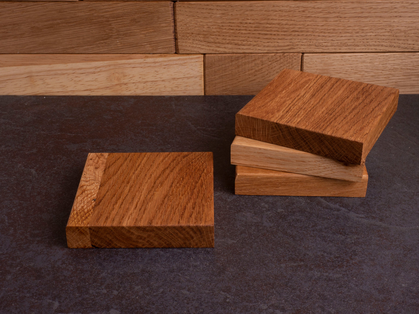 Set van 4 extra dikke eiken onderzetters coasters